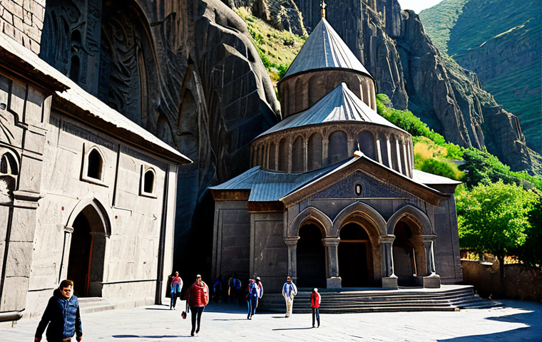 아르메니아의 유네스코 세계유산 - Geghard Monastery**

"Exterior view of Geghard Monastery in Armenia, carved into mountains, daytime,...