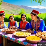 Home 22 아르메니아의 봄철 축제 - A vibrant Armenian spring festival scene set in a lush green village square, filled with people dres...