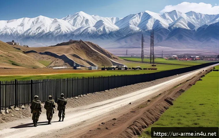 아르메니아 터키 국경 폐쇄 이유 - A detailed and realistic illustration of the Armenia-Turkey border area showing a tense but non-viol...